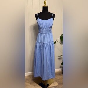 #13)  NWT 100% Cotton  Blue Tiered Maxi Dress with Smocked Waist